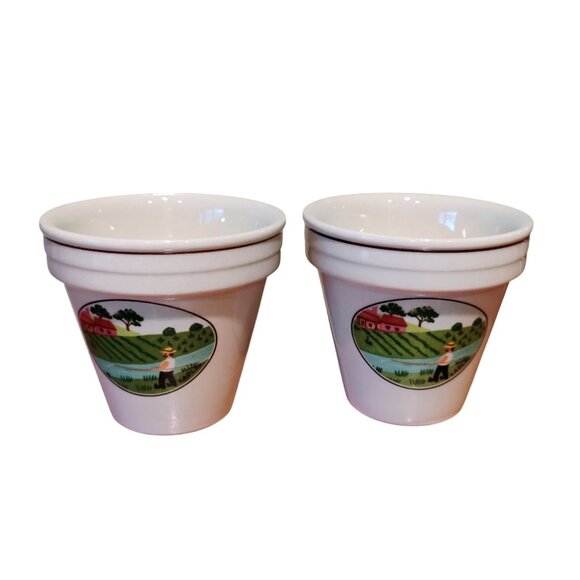 Set of 2 Villeroy & Boch Naif Fisherman Small Flower Pots NO Saucers - Picture 1 of 6